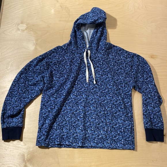 J. Crew Blue Floral Hoodie with White Drawstrings Medium (DV) - Picture 8 of 14